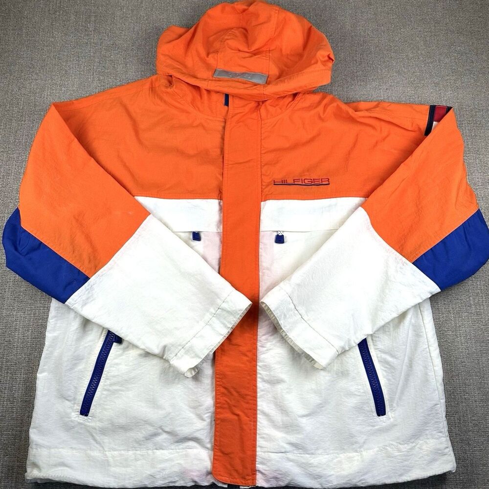 Vintage Packable Tommy Hilfiger Sailing Gear Jacket Mens XL Orange Blue Y2K